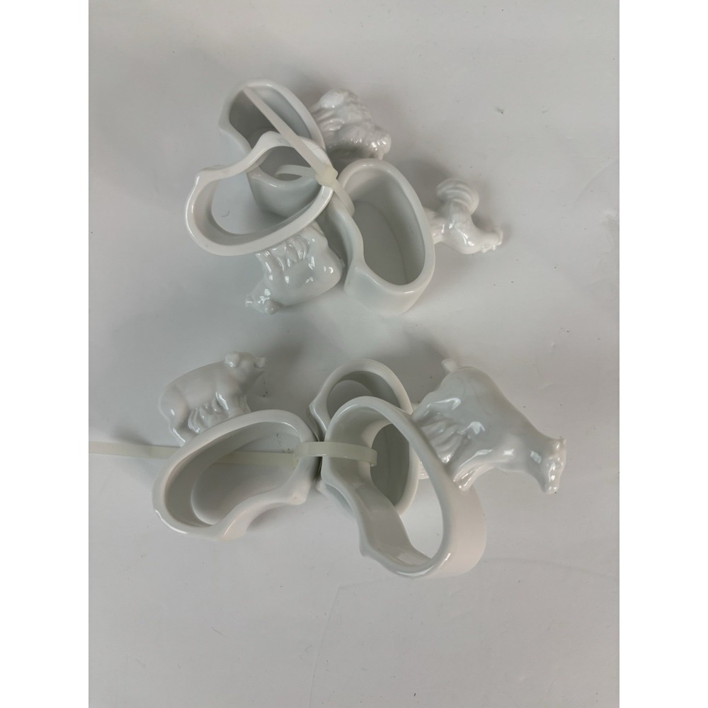 Farmhouse Animals White Ceramic Napkin Ring Holders Set of 6